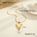 Women's geometric snake bones chain necklace with double heart design in gold or steel finish