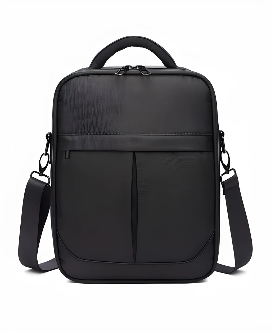 Black Oxford fabric men's messenger shoulder bag showing 24x11x31cm dimensions