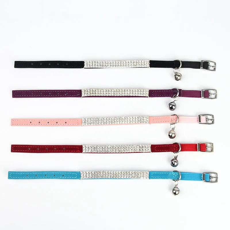 Rhinestone velvet cat collar adjustable 20-30cm in red blue purple black pink colours