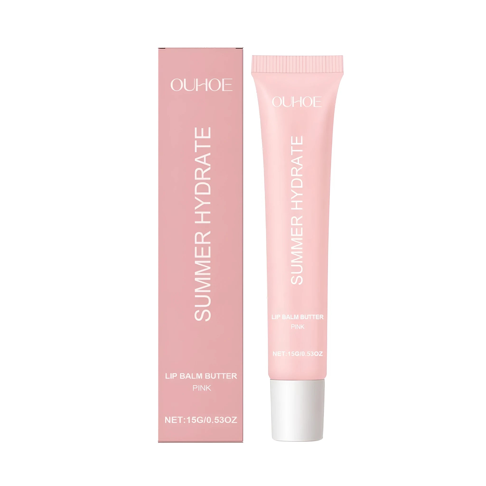 Pink lip balm butter stick with shea butter and botanical oil formulation