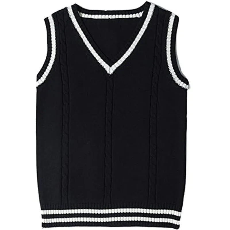 Women's waistcoat V-neck knitted sweater with striped stitching detail in slim fit design