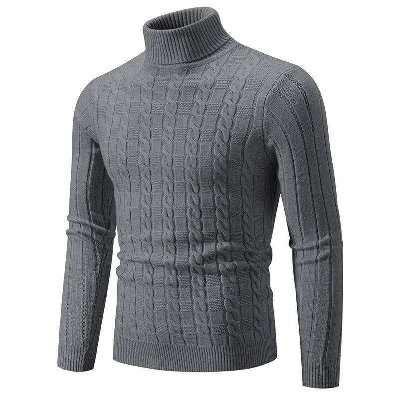 Men's slim twist turtleneck pullover in chenille fabric shown in milky white colour