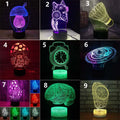 3D LED desk lamp with acrylic board and ABS base, showing remote control and USB cable