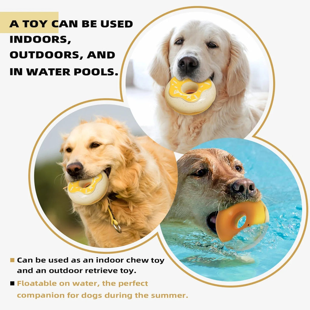 Donut-shaped dog chew toy in pink with textured surface for dental hygiene