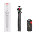 Black octopus-style flexible phone tripod with extended legs and mobile phone clip attached
