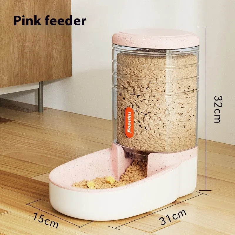 Automatic pet water fountain and feeder with 3.8 litre capacity in blue, grey, pink, or green colour.
