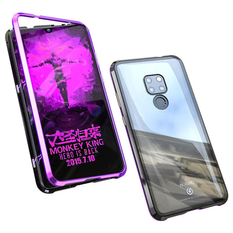 Magnetic metal phone case with tempered glass back for Huawei and Honor smartphones