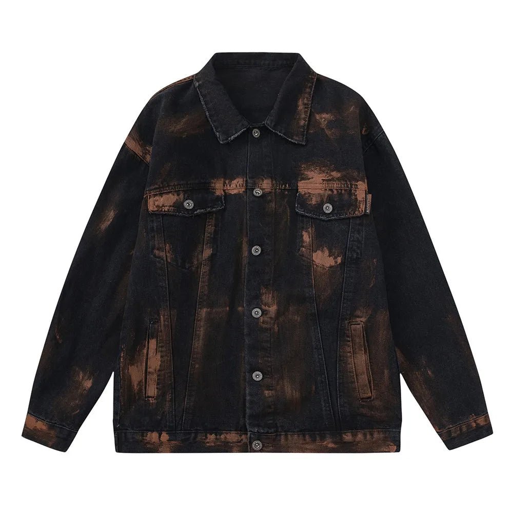 Fashion holes denim clothes jacket for men in black cotton street style