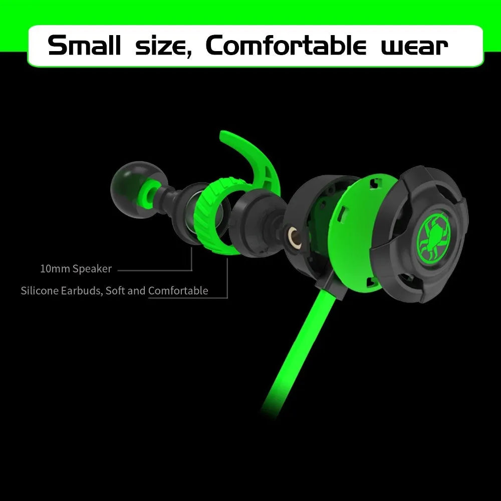 Shuangmai wired in-ear gaming headset with 1.5 cm cable in black, green, and red colours