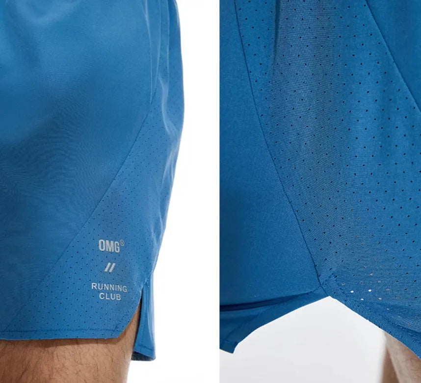 Men's black running shorts with laser punching detail and stretch fabric