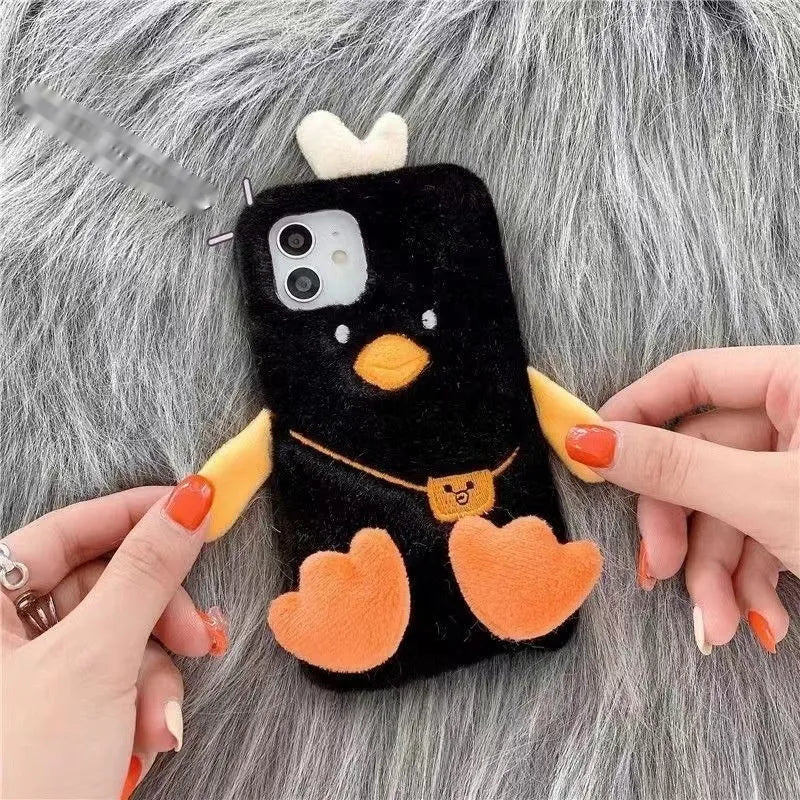 Plush TPU duck phone case for Apple iPhone 15 Pro in satchel duck design with Japanese and Korean style back cover
