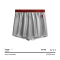 Solid colour men's boxer briefs on a mid waist, available in black, blue, red, silver, purple, and brown.