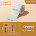 Assortment of transparent waterproof adhesive labels in various rectangular and round sizes on a sheet.