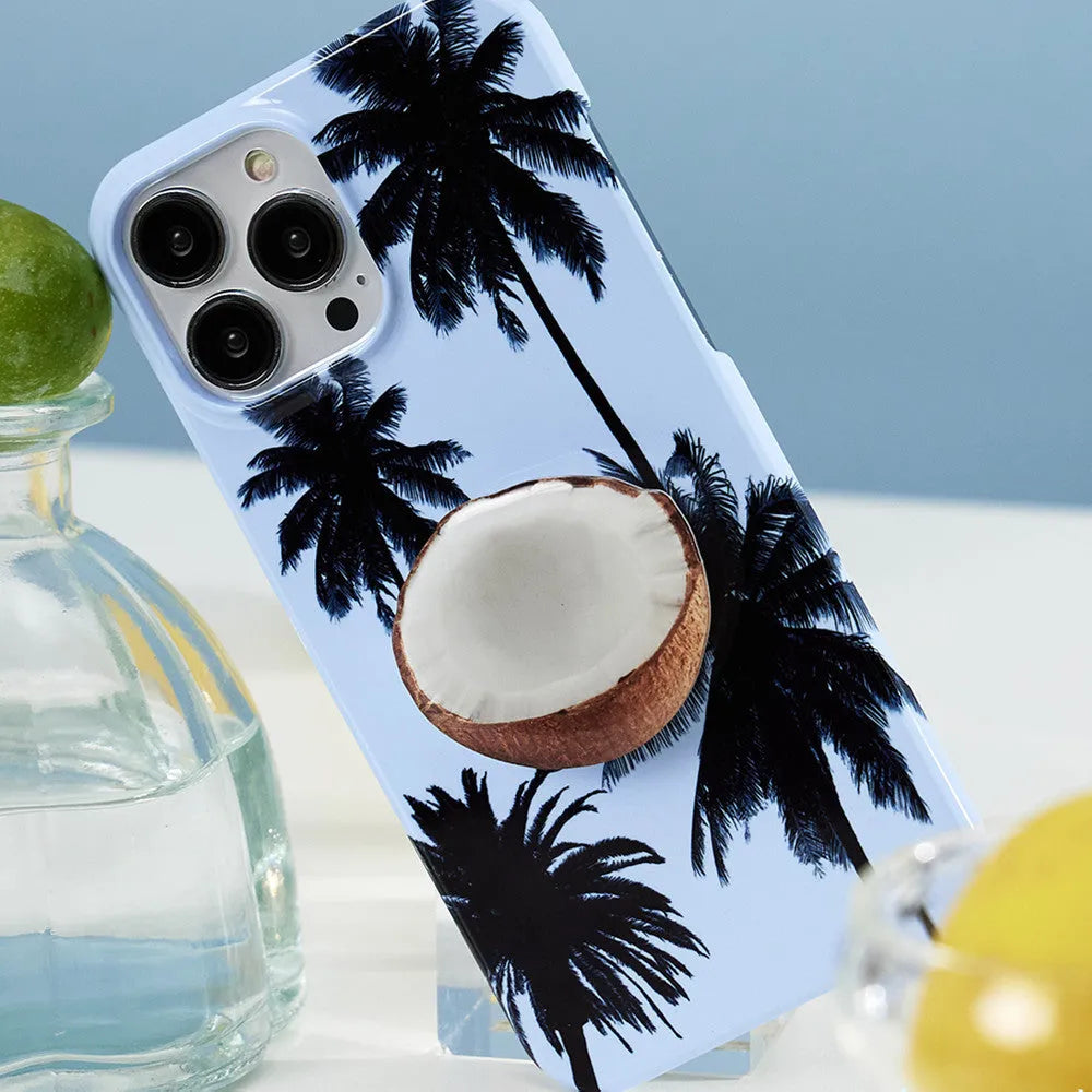 Summer coconut TPU phone case with bracket for iPhone 14 series, protective back cover