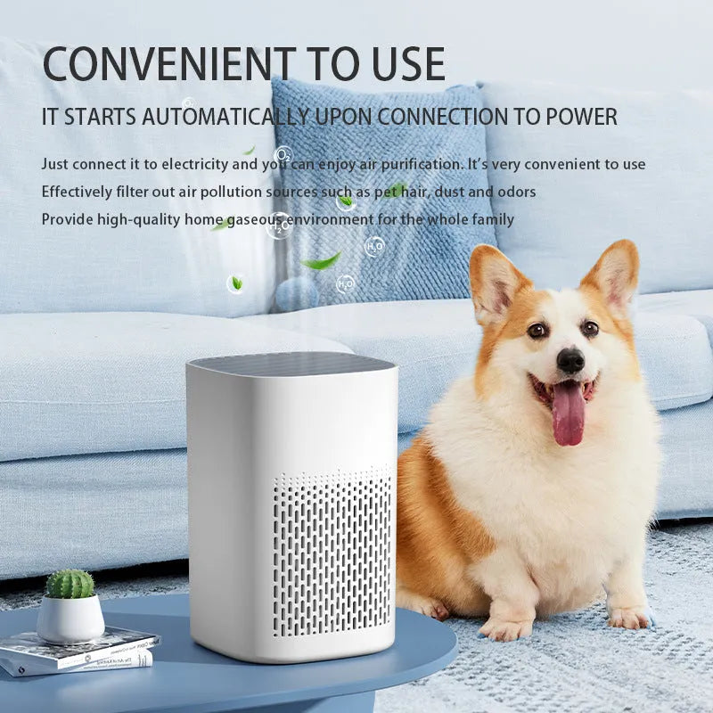 Simple style desktop air purifier with USB cable for small rooms.