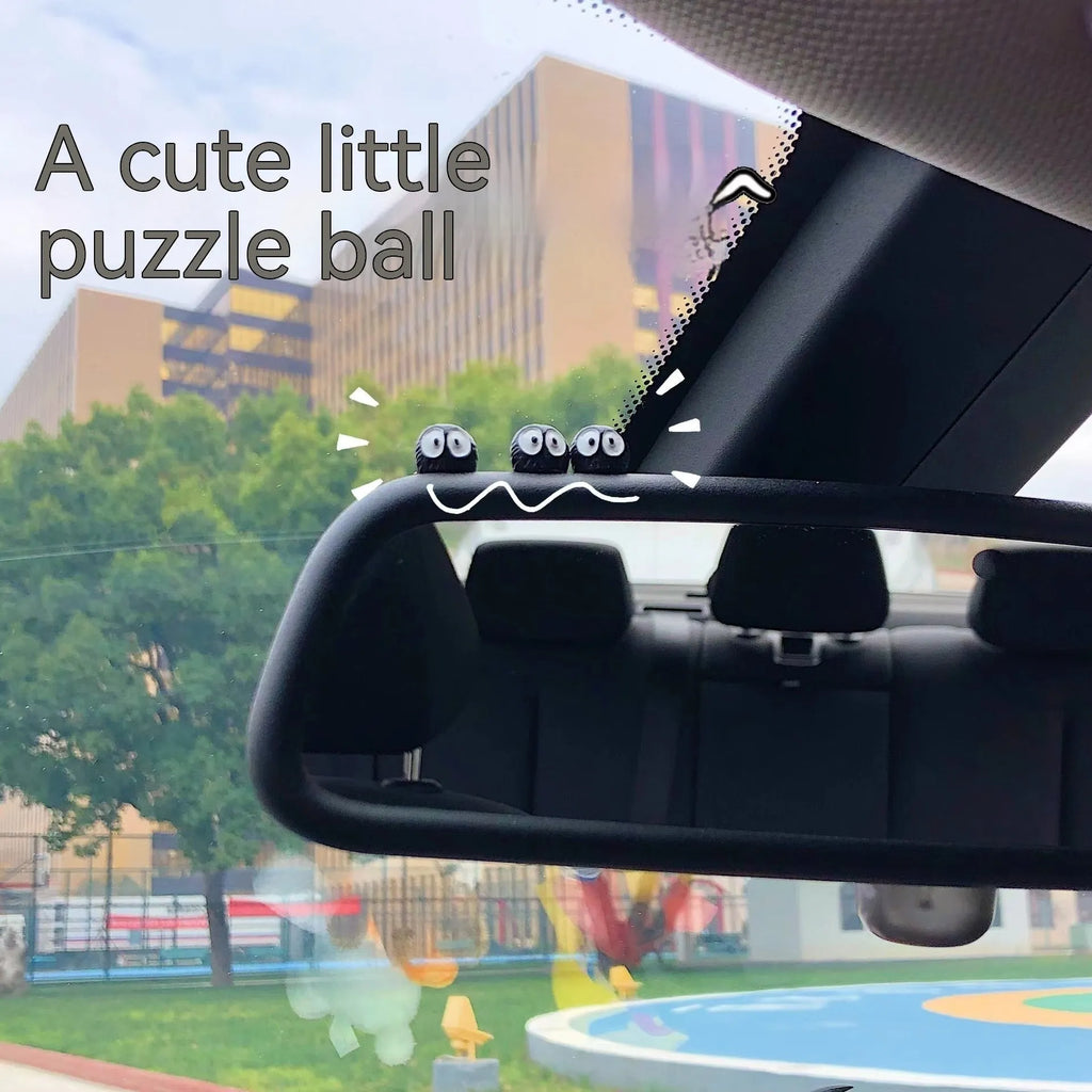 Small black resin car briquette decoration with cartoon design
