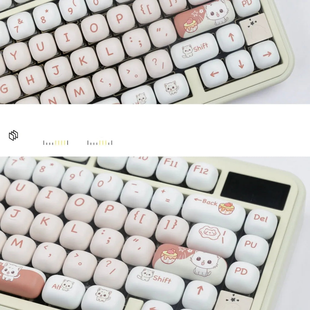 Cartoon dessert cat mechanical keyboard key cap set with sublimation printed artwork