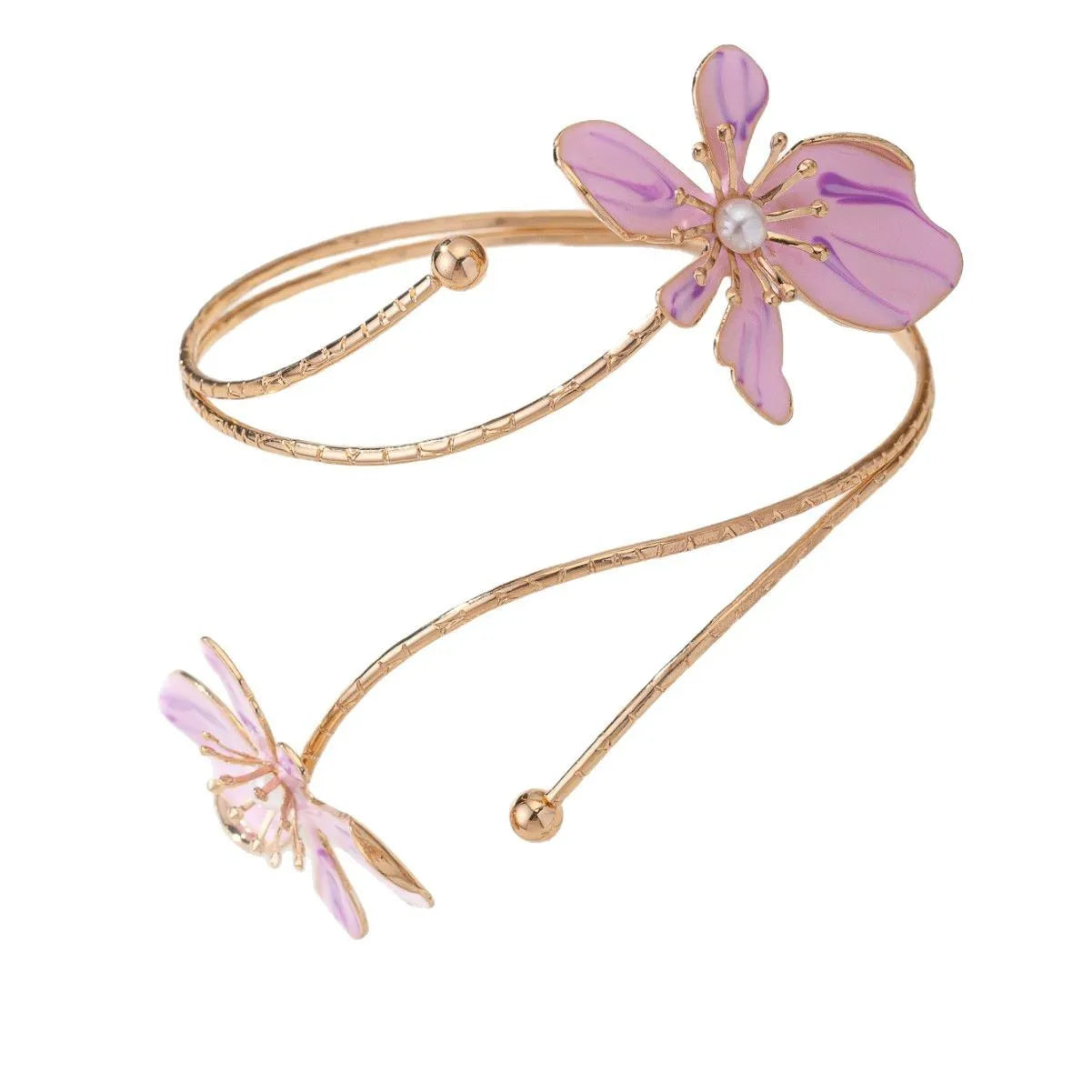 Alloy hollow armband bracelet with decorative pattern in pink or purple colour