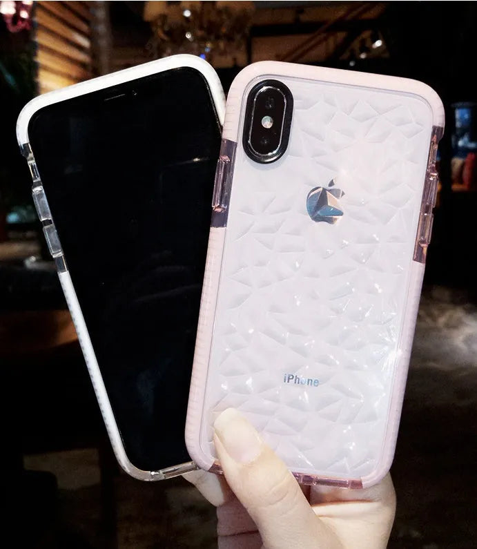 Simple stripe design TPU phone case for iPhone, shown in pink, white and black border colour options.
