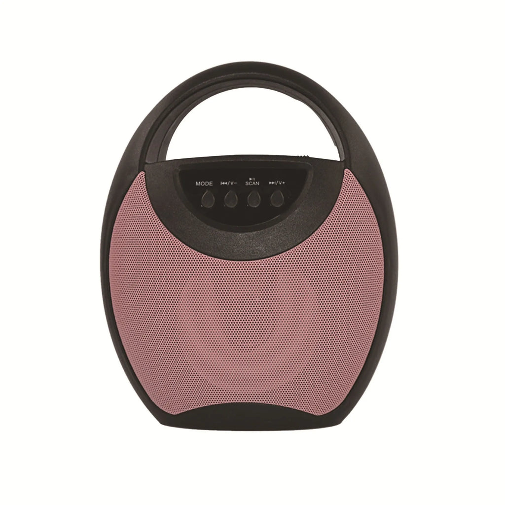 Portable Bluetooth speaker with plastic shell in black, 1200mAh battery, 6-hour playtime, USB and SD card slots