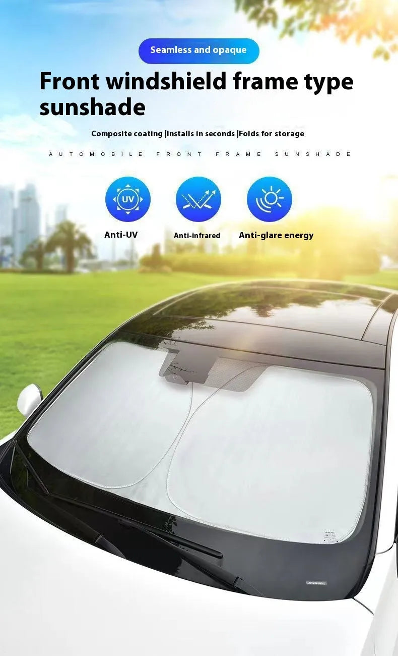 Titanium silver car sunshade with aluminium foil construction for heat insulation