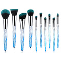 10 clear crystal diamond shank foundation brushes with artificial fibre bristles in choice of handle colours
