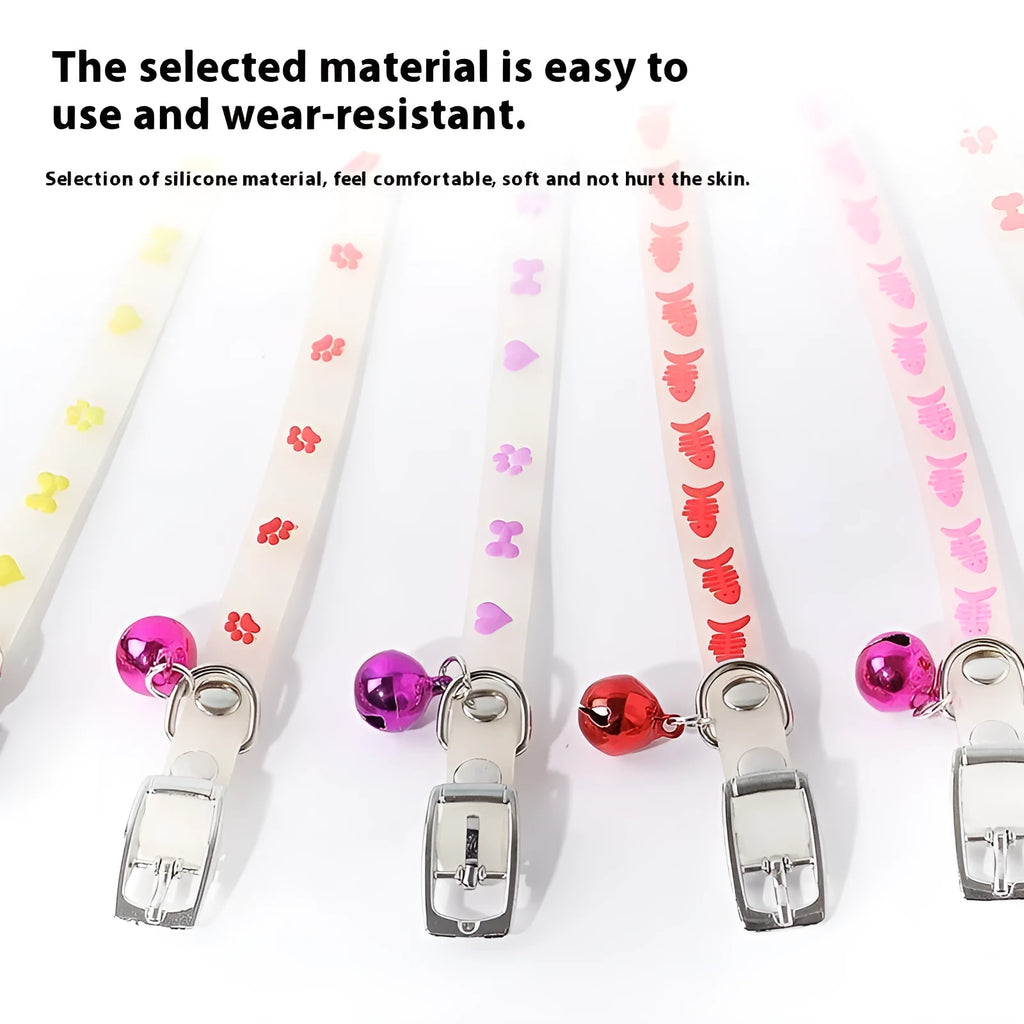Cat luminous collar with adjustable 29 cm silicone chain and metal bell in decorative style