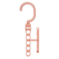 Magic wardrobe hanger with five holes and handle in blue, green, or pink colour options