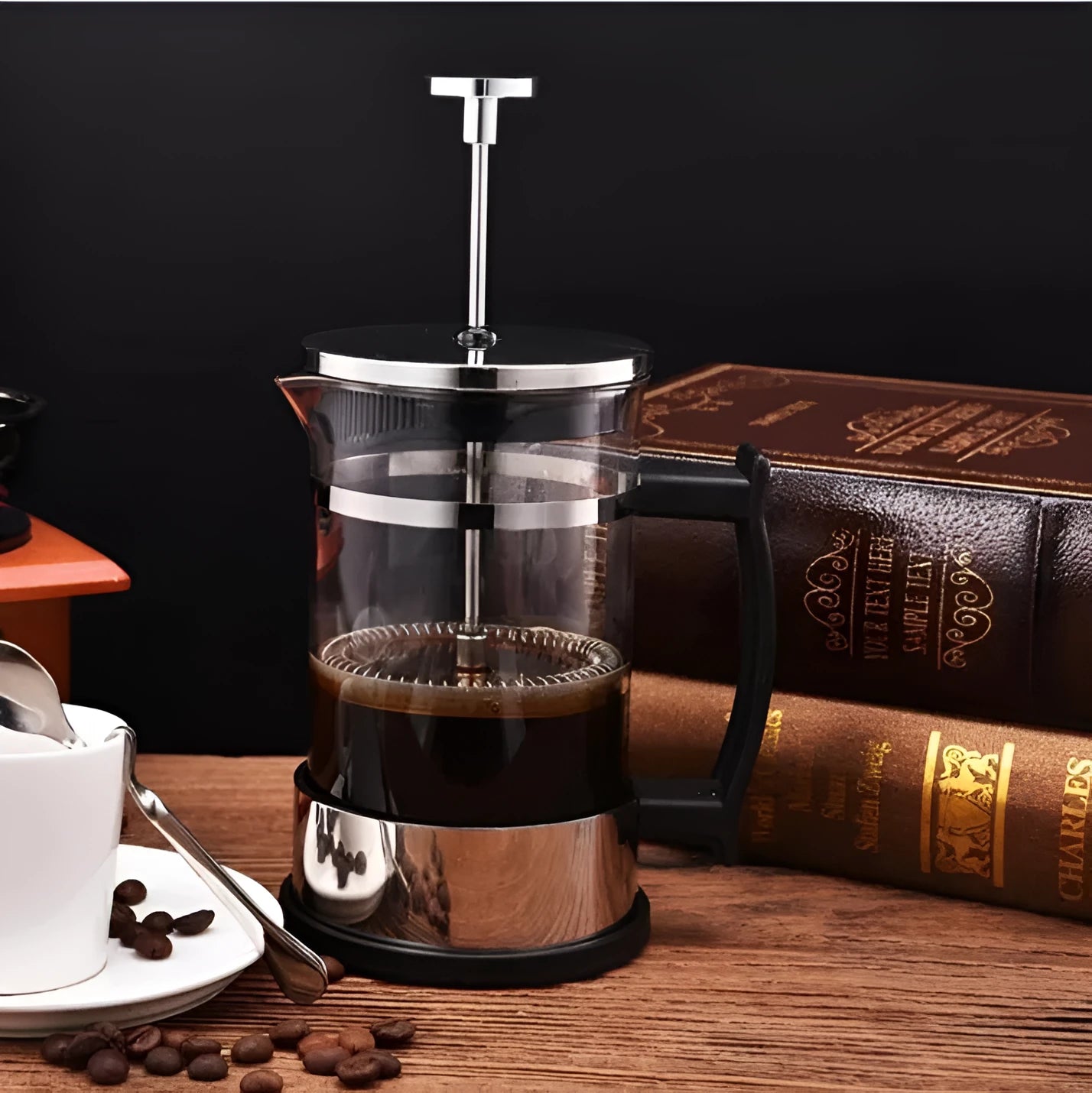 350ml manual pour-over coffee maker with glass chamber and stainless steel filter measuring 10x8x17cm