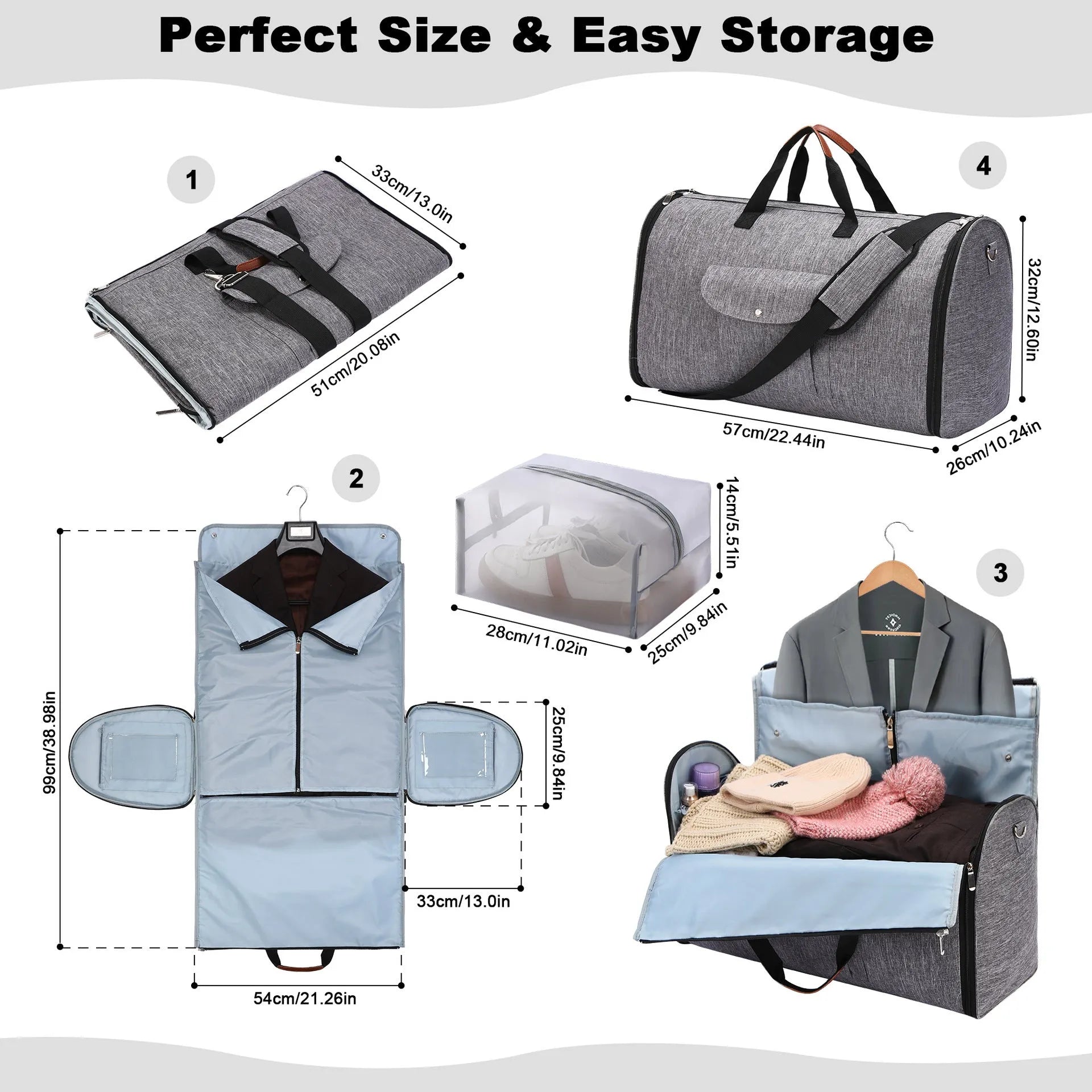 Folding Oxford cloth travel and workout duffel bag in dark blue, grey, or black colours