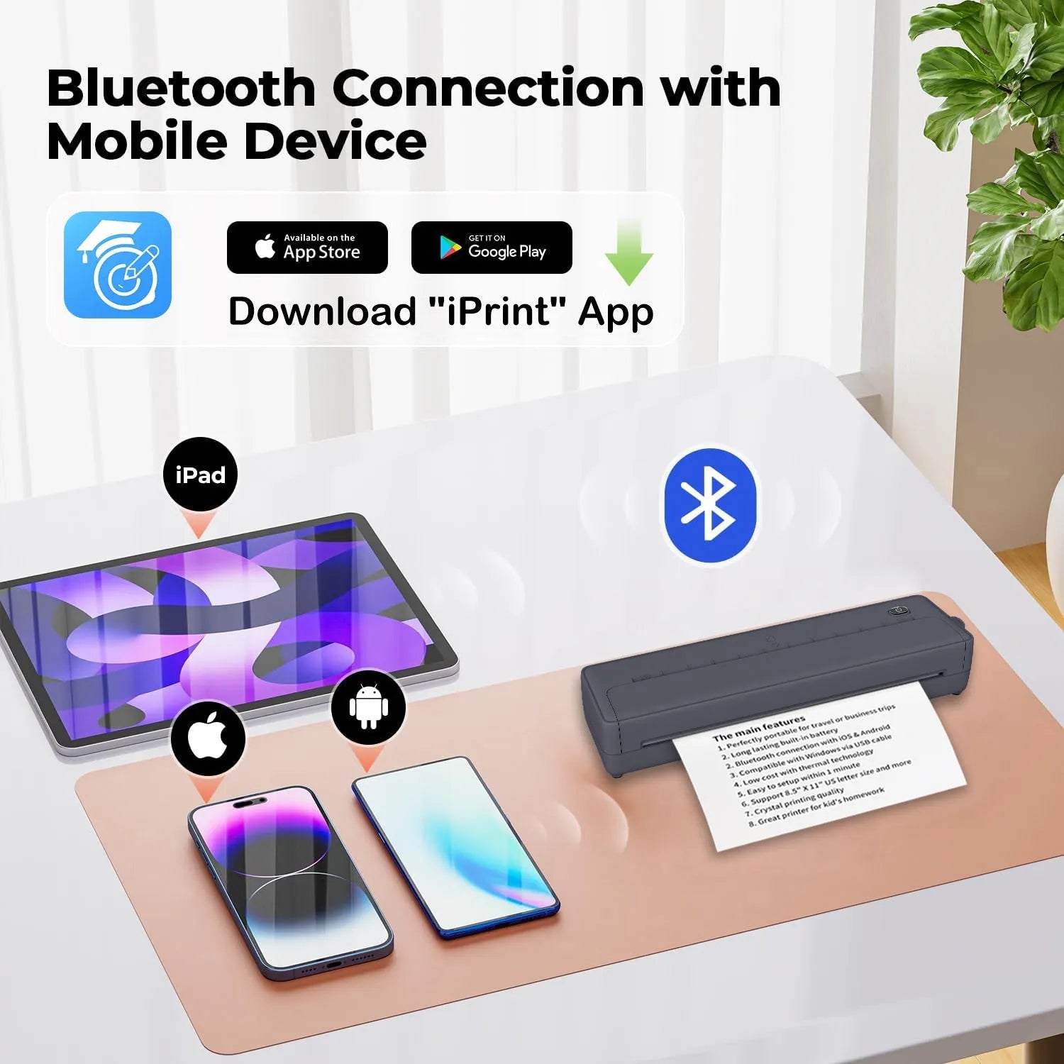 Cross-border A4 printer with Bluetooth wireless connectivity, compact size 28x7x5cm, X8 model in Black Chinese version