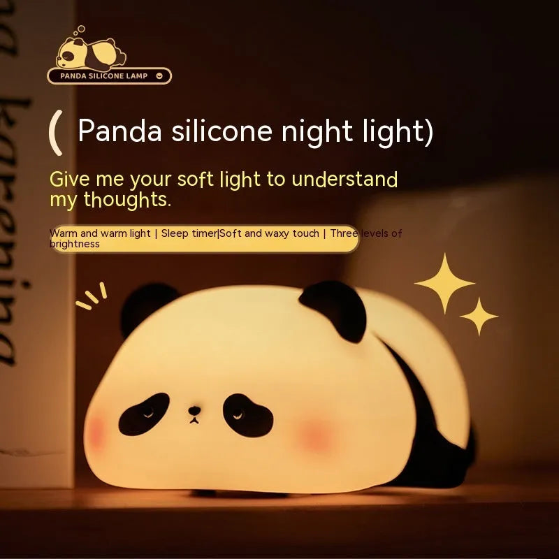 Panda-shaped silicone night light for children with rechargeable battery and clap control