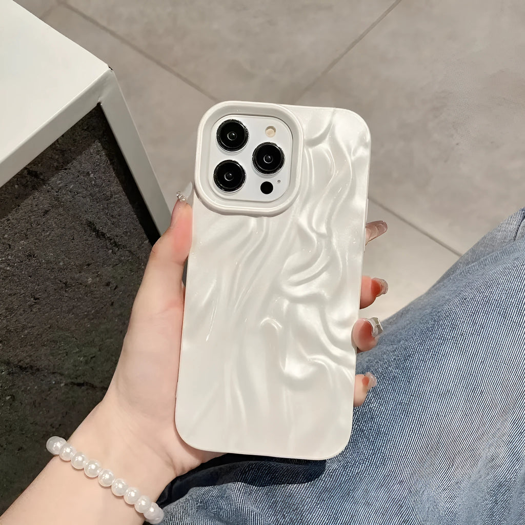 Milky white TPU water ripple phone case with oil-fill texture for iPhone 14 Pro Max