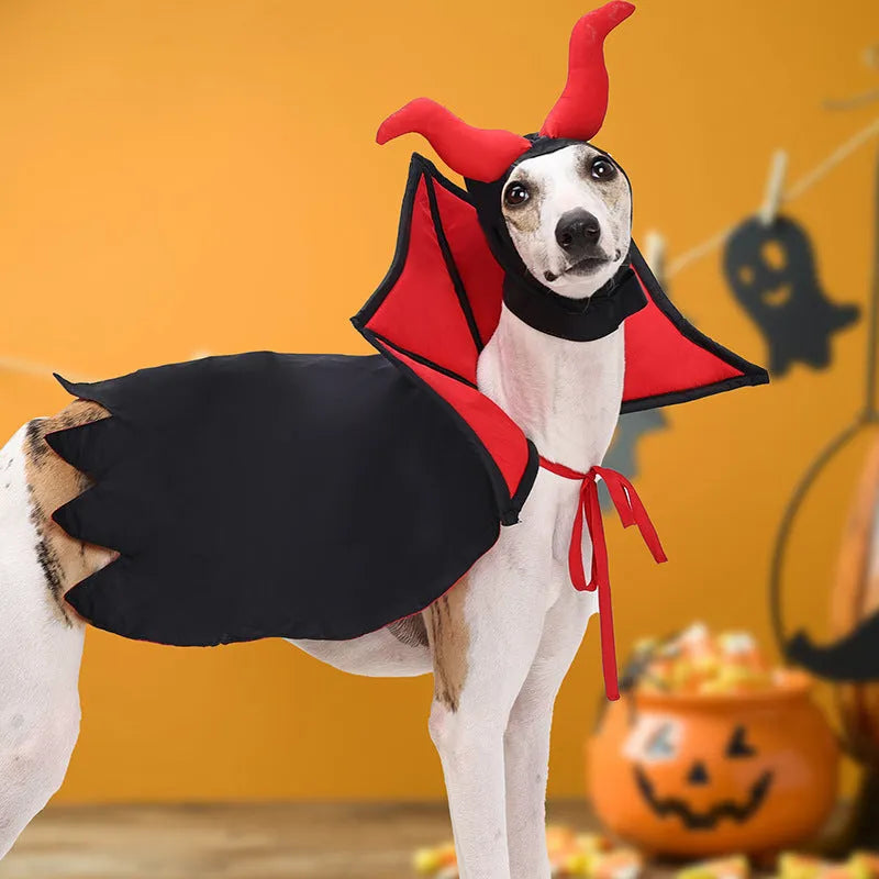 Pet vampire costume set with black polyester cloak and hat for dogs and cats