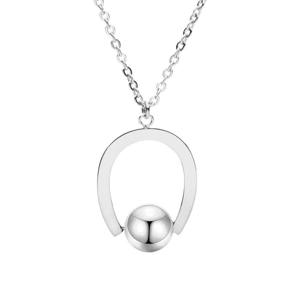 Stainless steel bead chain necklace with geometric pendant on cross chain, gold or silver electroplated finish