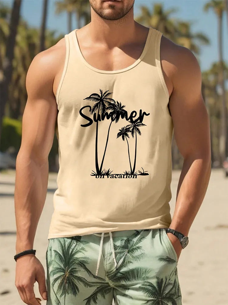 Men's solid colour polyester sleeveless vest or tank top on a hanger.