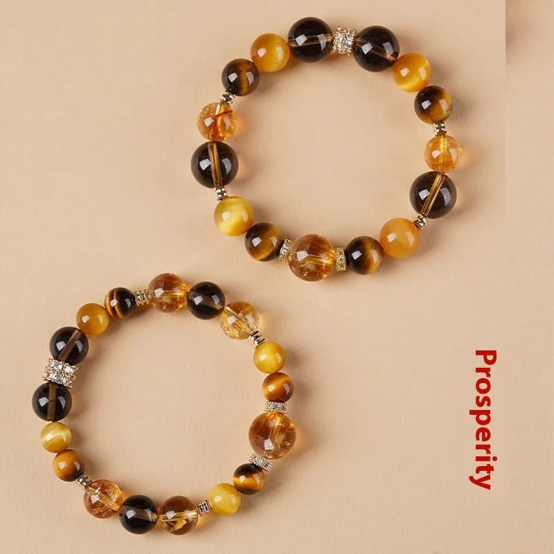 Natural yellow tiger-eye crystal bracelet with geometric beads in Jinba style