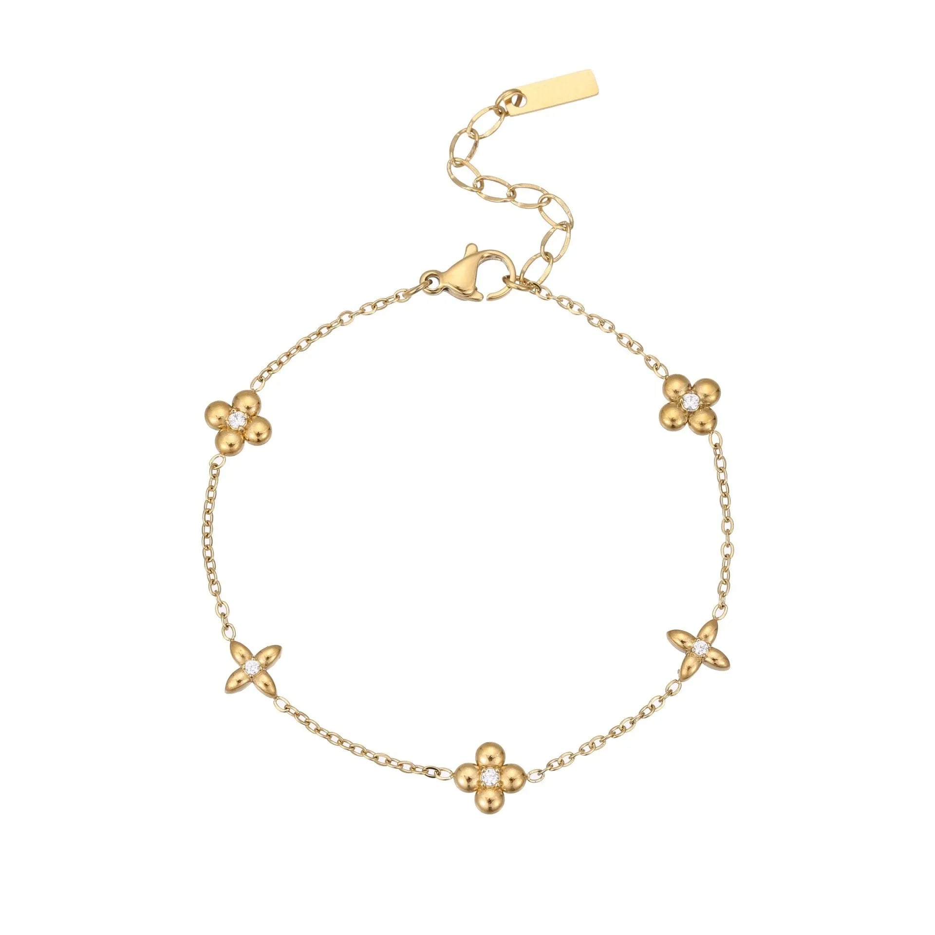 Gold-plated titanium steel women's bracelet with a geometric hexagonal star zircon pendant.