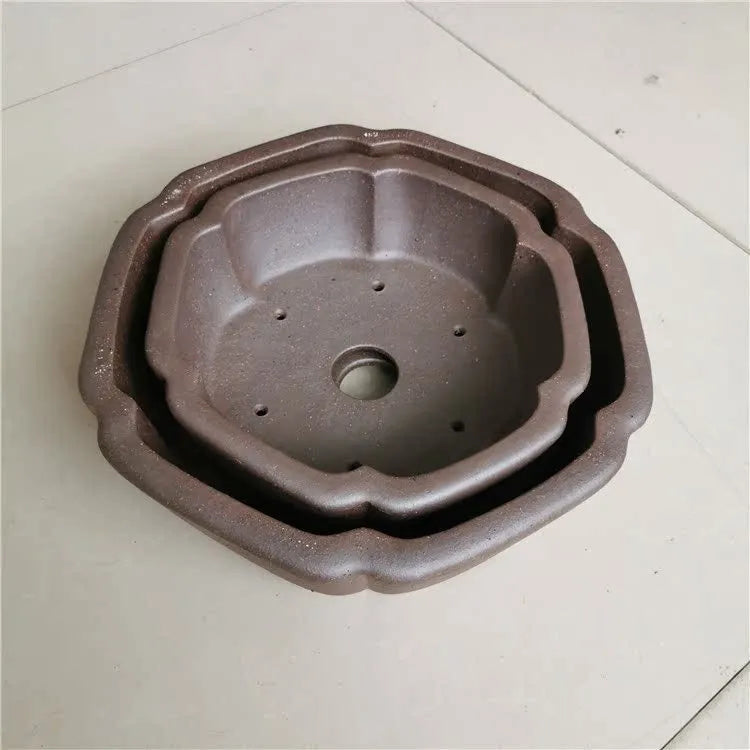 Large hexagonal purple sand flowerpot in brown, high temperature kiln baked, for indoor outdoor plants