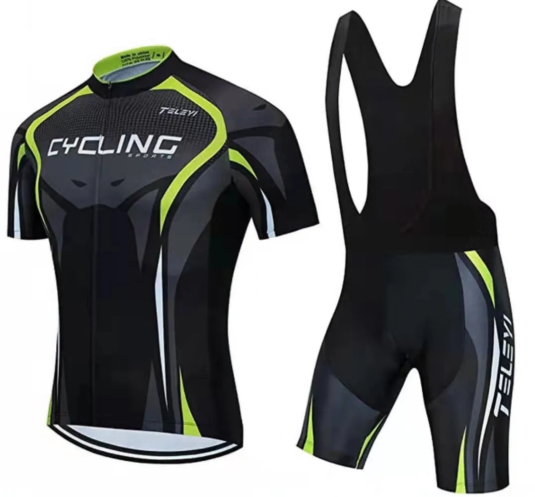 A man and woman wearing moisture-wicking cycling jerseys for summer road and mountain biking.