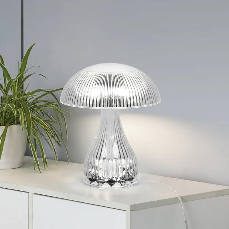 Rechargeable touch lamp with acrylic body showing three colour changing modes