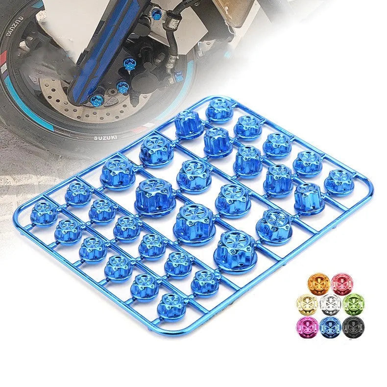 30-piece set of ABS plastic motorcycle screw caps in black, red, gold, blue, silver, green, orange, purple colours
