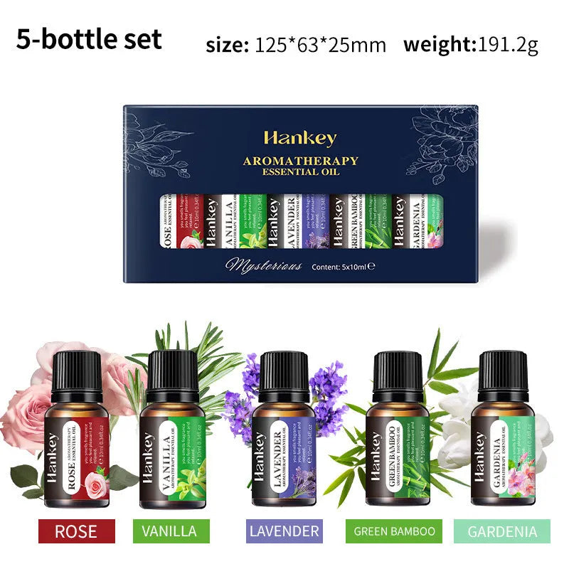 Boxed set of water-soluble aromatherapy essential oils for room freshening with diffusers