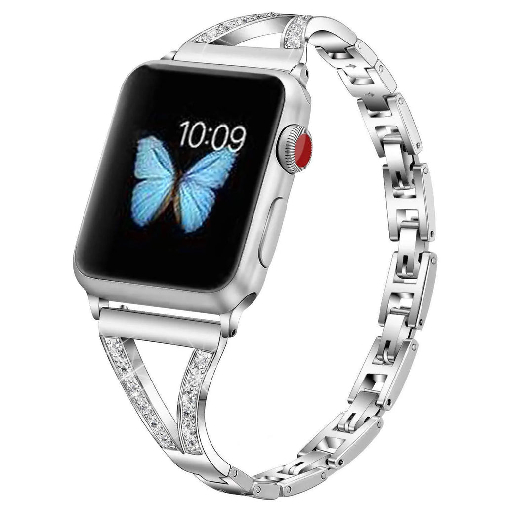 Zinc alloy herringbone diamond watch strap in silver for Apple Watch 40mm