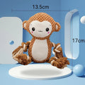 Lion and monkey plush squeaky dog toys showing size comparison with squeakers inside