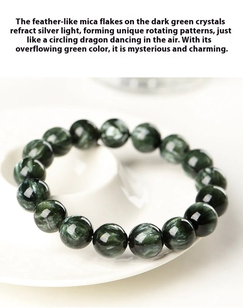 Green Dragon Crystal bracelet with round beads featuring Ruyi element design