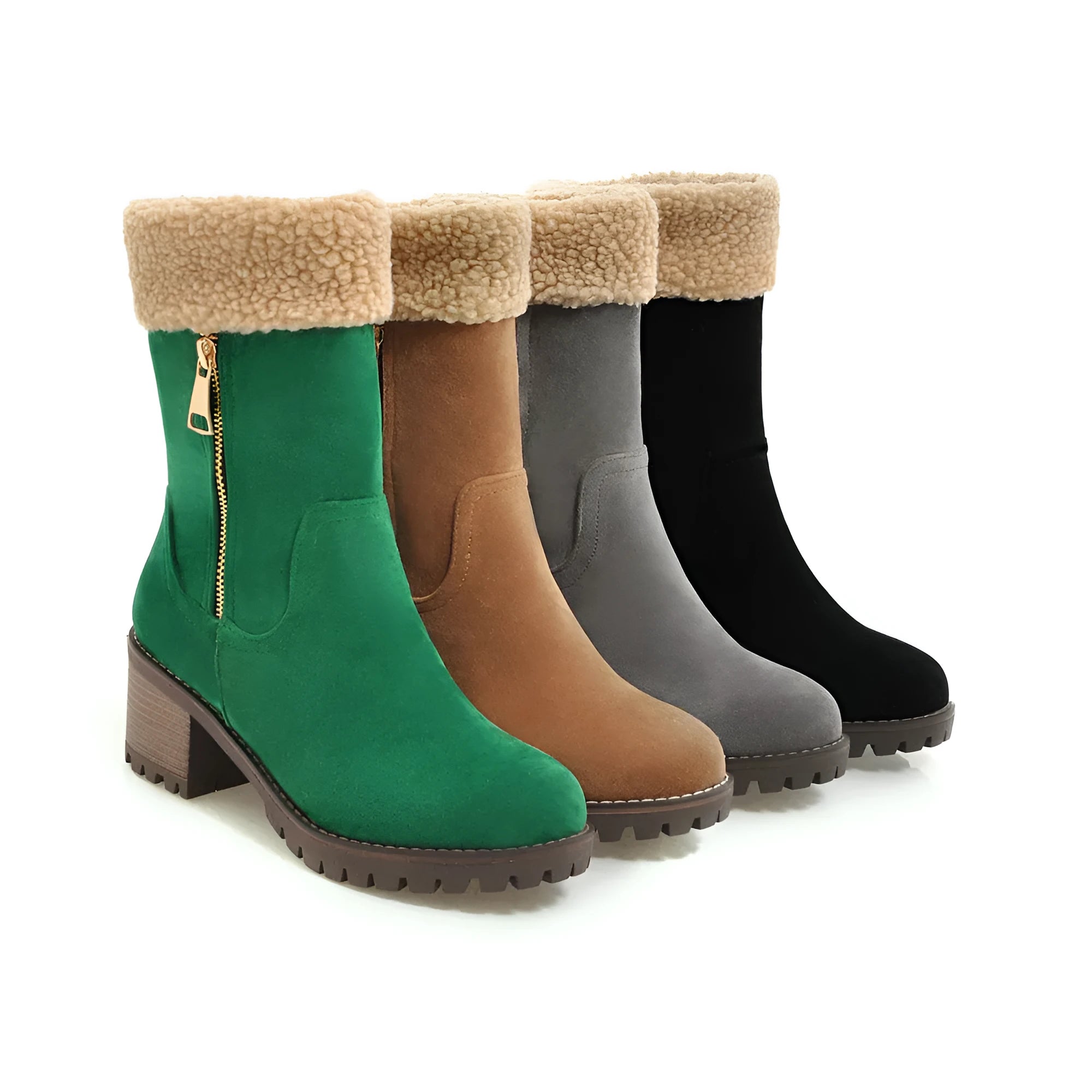 Men's winter snow boots with rubber sole and plush lining in black, gray, green, or orange colours