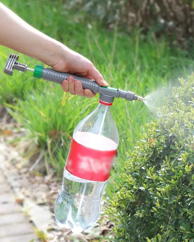 Grey universal beverage bottle watering sprayer nozzle with 30cm tube on plant pot