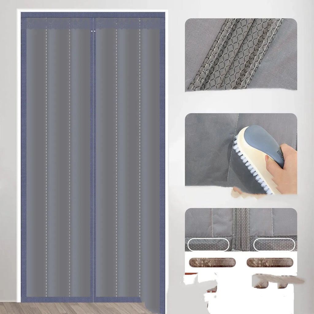 Full seam magnetic strip cotton door curtain in New Chinese style for thermal insulation