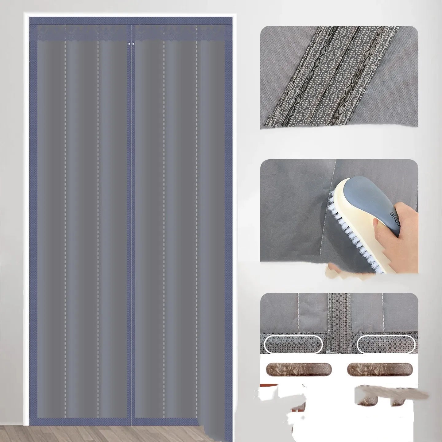 Full seam magnetic strip cotton door curtain in New Chinese style for thermal insulation